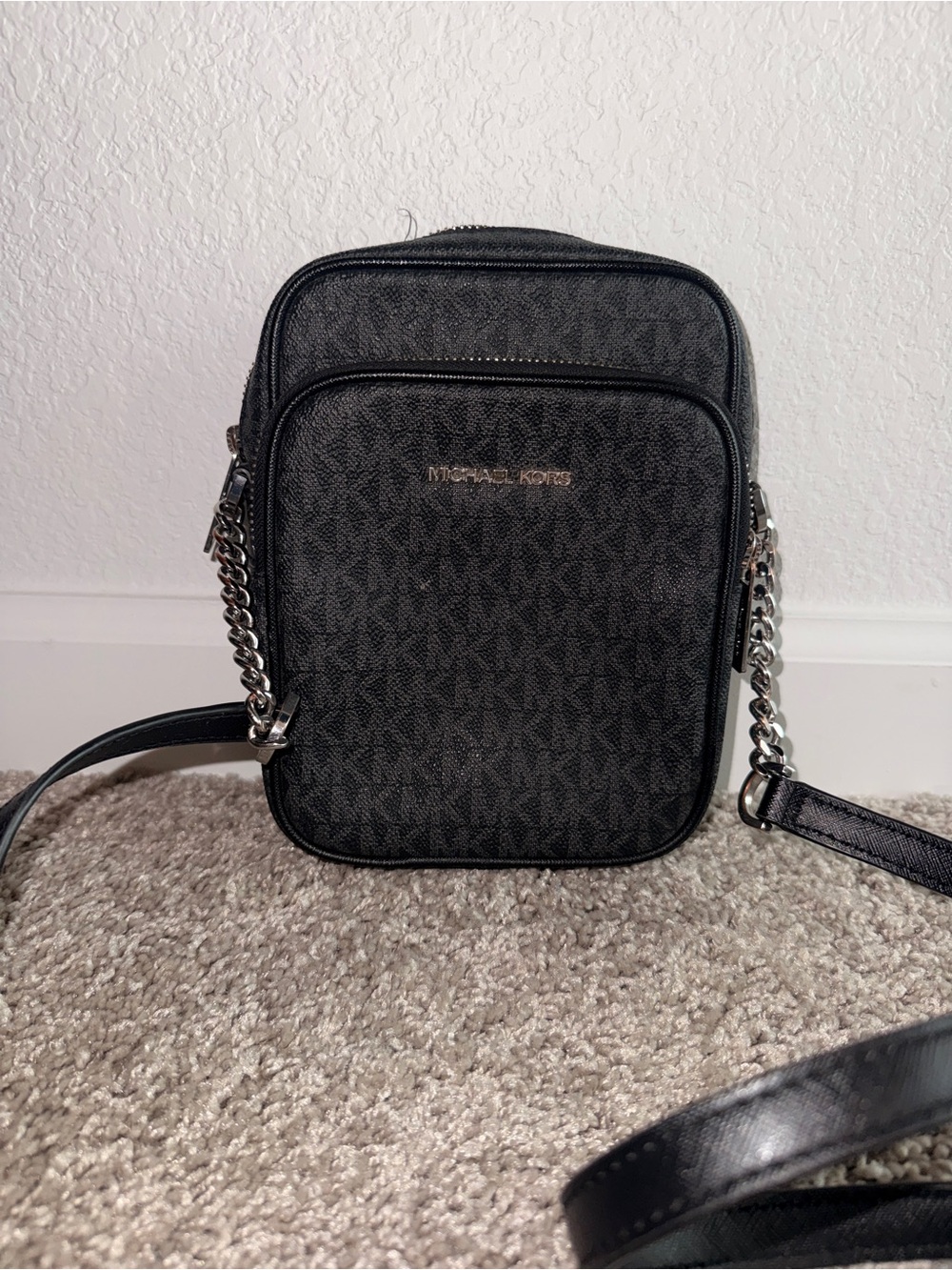 Michael Kors Black Signature Belt/Crossbody Bag with Chain Strap